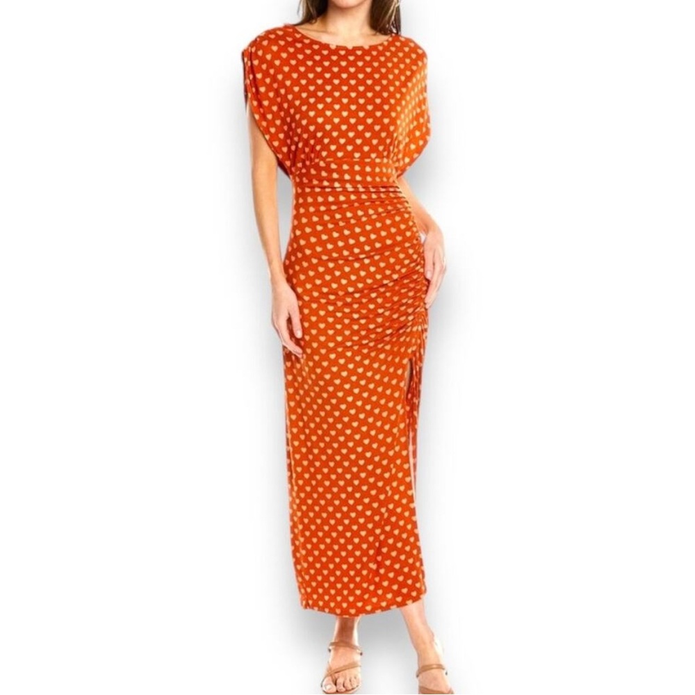 Free People Red Bodycon Midi Dress with Crew Neck